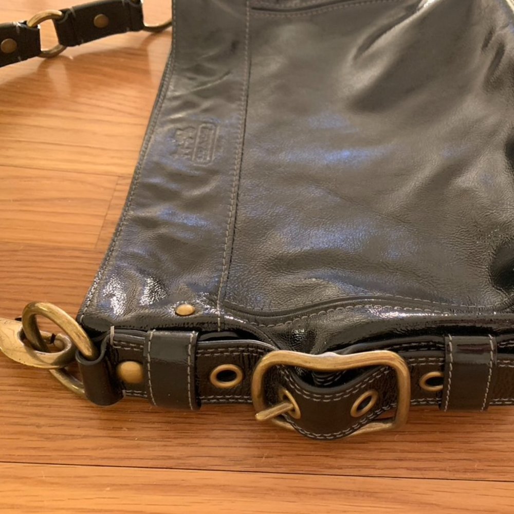 Coach Zoe Patent Leather Hobo Shoulder Bag--Black - Picture 3 of 16